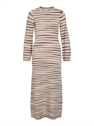 VIAlania O-Neck L/S Strikkjole - Birch/Pinecone